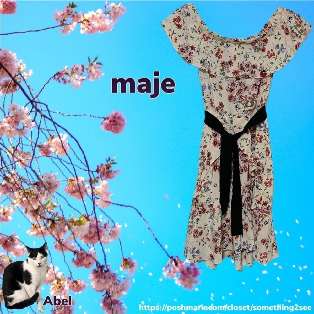 Maje | Modern Cottagecore | Lined |Silk | Butterfly Ladybug Ruffled Floral Dress - Picture 13 of 13